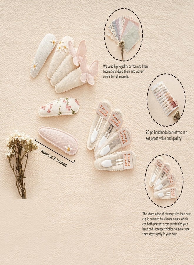 Fancy Clouds 20 Pack Baby Hair Clips for Girls Toddler,Neutral Fabric Snap Clips Pins With Embroidery Daisy Flower Butterfly,Handmade Hair Accessories Barrettes for School Age Kids Children Gifts - Image 2